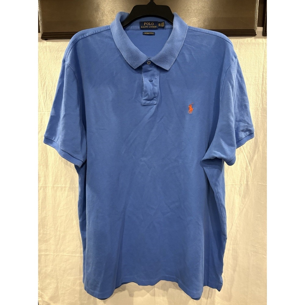 Polo Ralph Lauren Custom Slim Fit Polo Shirt Men's XXL Blue Orange Pony Cotton